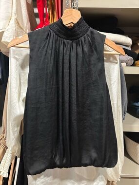 Banana Republic Black Sleeveless Smocked Mock Neck Camisole